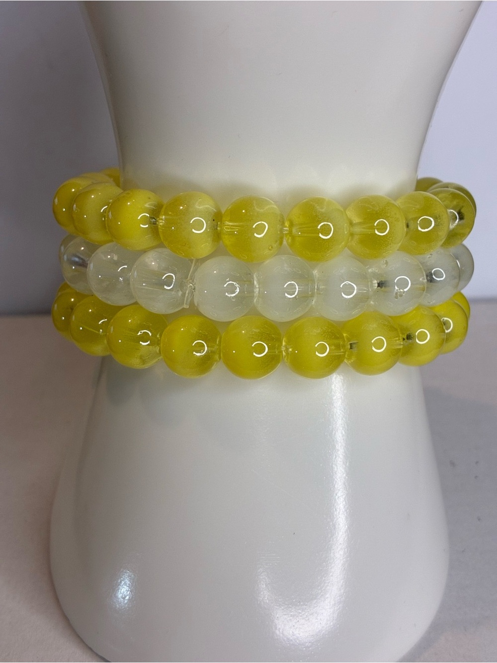 Yellow & Clear Glass Beaded Bracelet Set